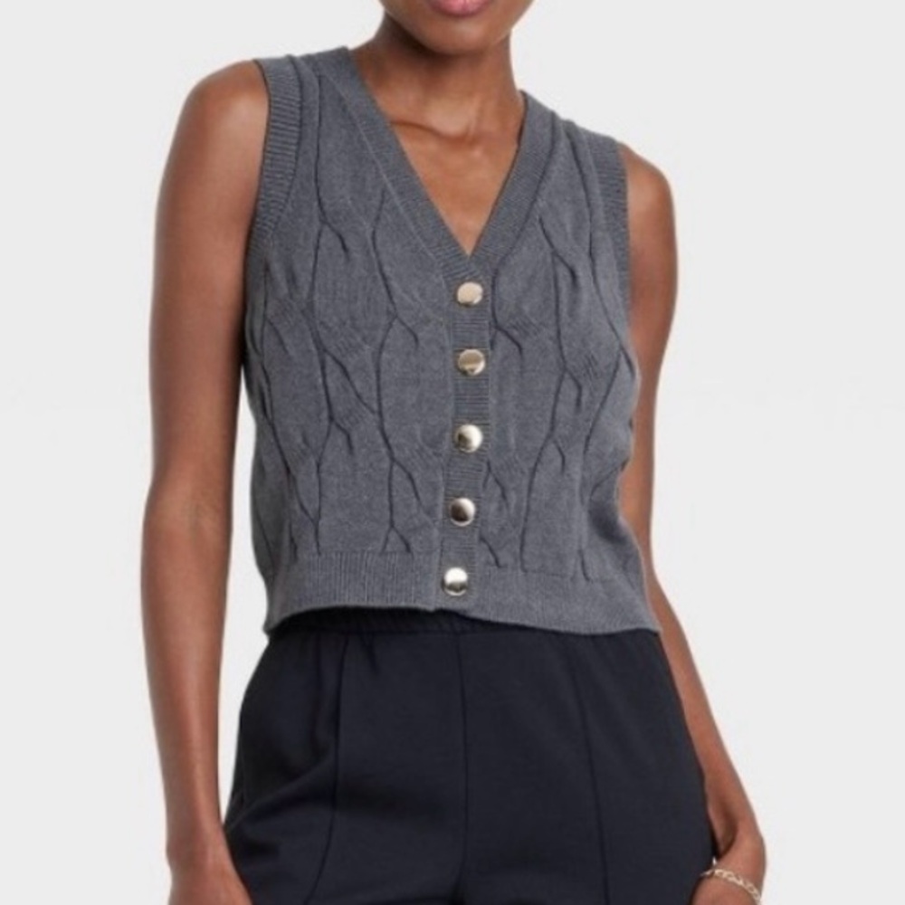 A New Day Dark Gray Cable Knit Cardigan Vest